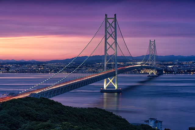 宮古島 グルメ・食事 - landscape, evening, the akashi-kaikyo bridge, suspension bridge, illumination, locus of light, city lights, architecture, seto inland sea, japan, japan, japan, japan, japan, japan